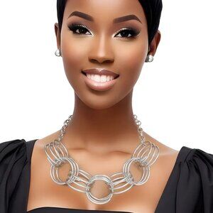 Silver Seduction: Chunky Coiled Wire Rings Necklace Set